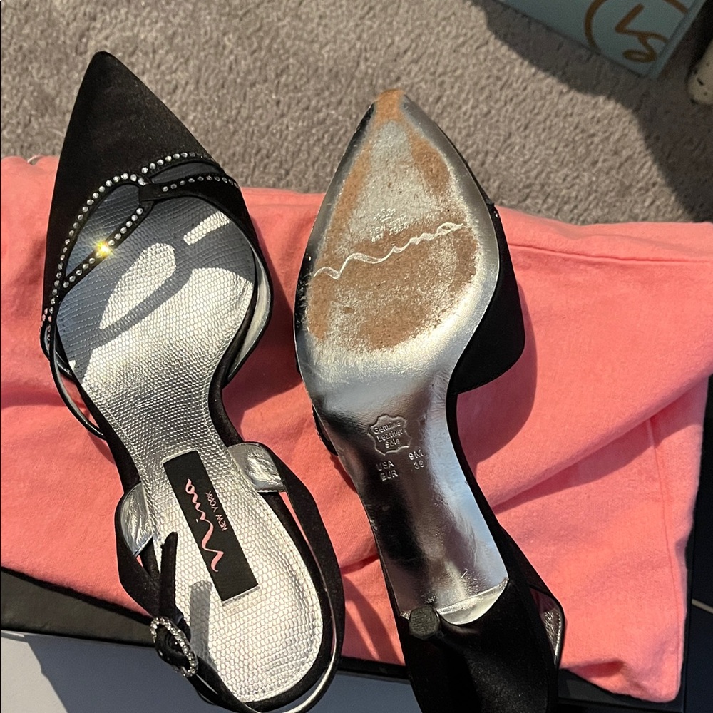 Nina Black Heels with Rhinestone Accents